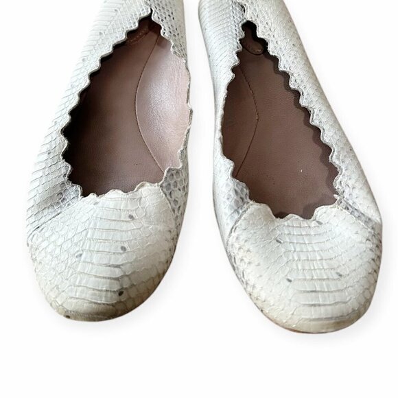 Chloe Lauren Ballet Ballerina Flats, in white snake, Scalloped edge, Size 39 - Picture 9 of 11